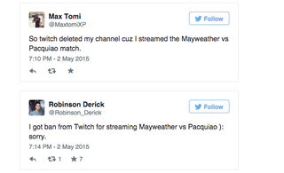 Illustration for article titled Twitch Users Try Bootlegging Mayweather-Pacquiao Fight, Get Banned